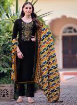 Viscose Rayon Black Casual Wear Swaroski Work Straight Salwar Suit 